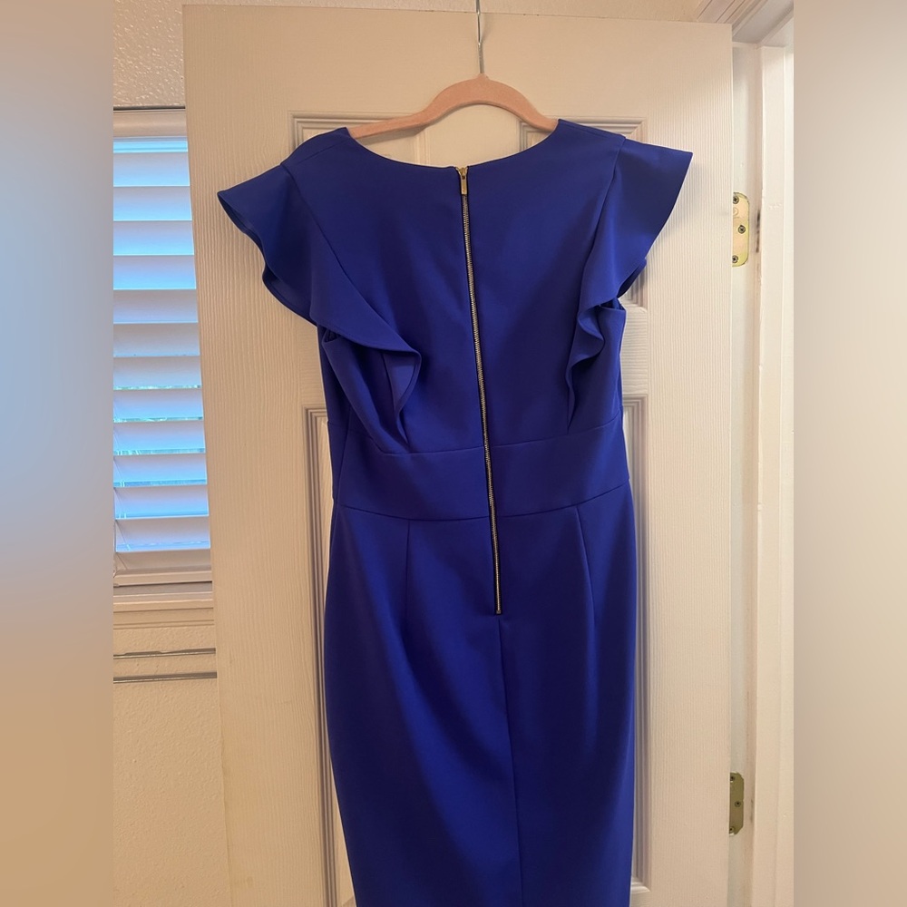 Dkny Blue Sheath Midi Dress with Flutter Cap Sleeves - Picture 3 of 4